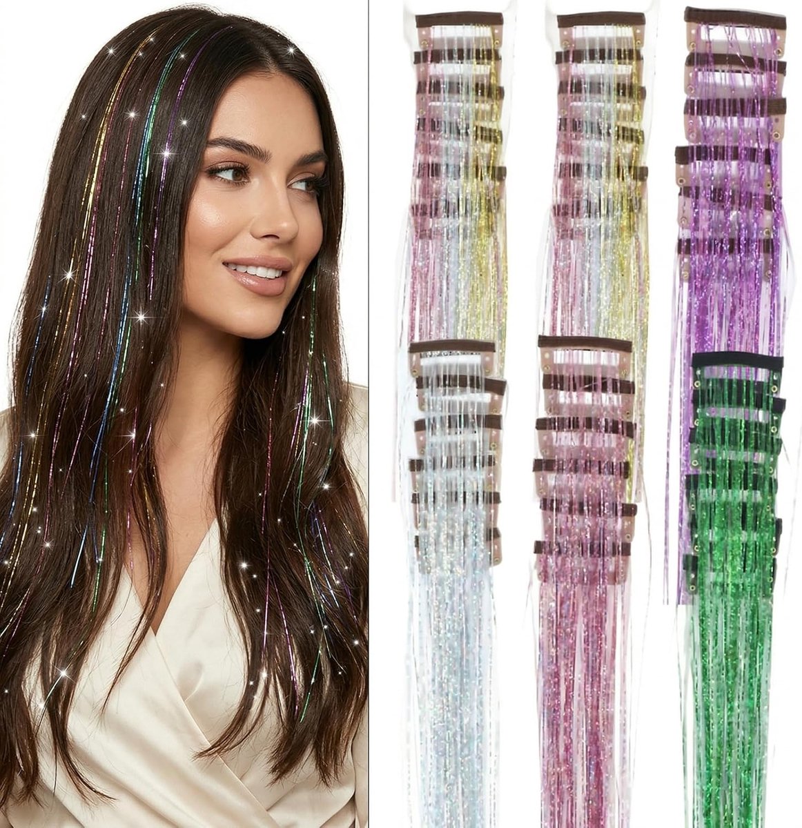 Haarclips set van 6 - kleurrijke glanzende tinsel - voor feestelijke looks - geschikt voor vrouwen en kinderen - ShopVlot