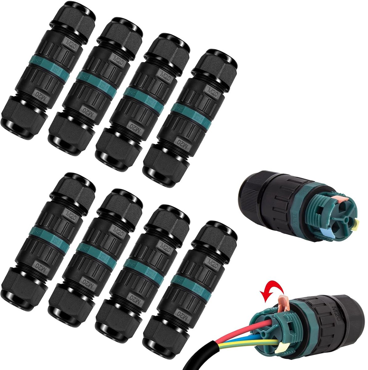 Kabelconnector IP68 Waterproof - 3-Pins Grondkabelconnector - Verbinding voor 5-12 mm Kabel - Voor Buitengebruik - ShopVlot