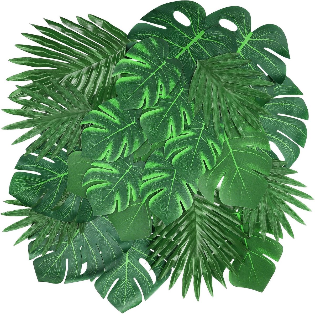kunstmatige tropische bladeren 50 stuks - 5 maten - groene palmbladeren - ideaal voor feestdecoratie - ShopVlot