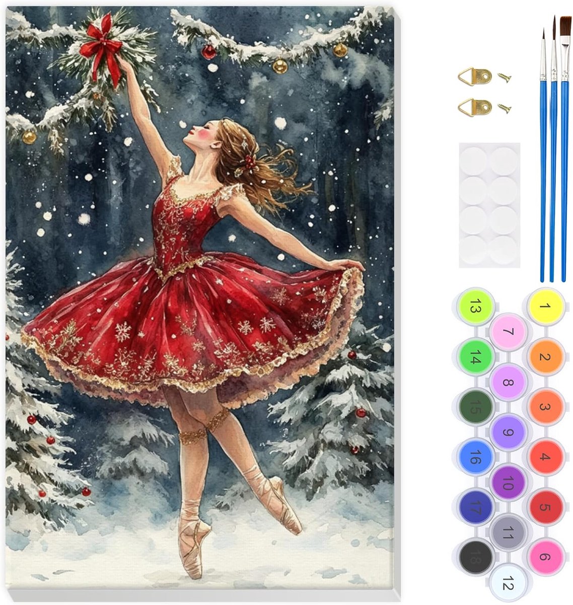 EOBROMD Balletdanser schilderen op nummer voor volwassenen, schilderen op nummer, kits met frame, kerst doe-het-zelf - ShopVlot