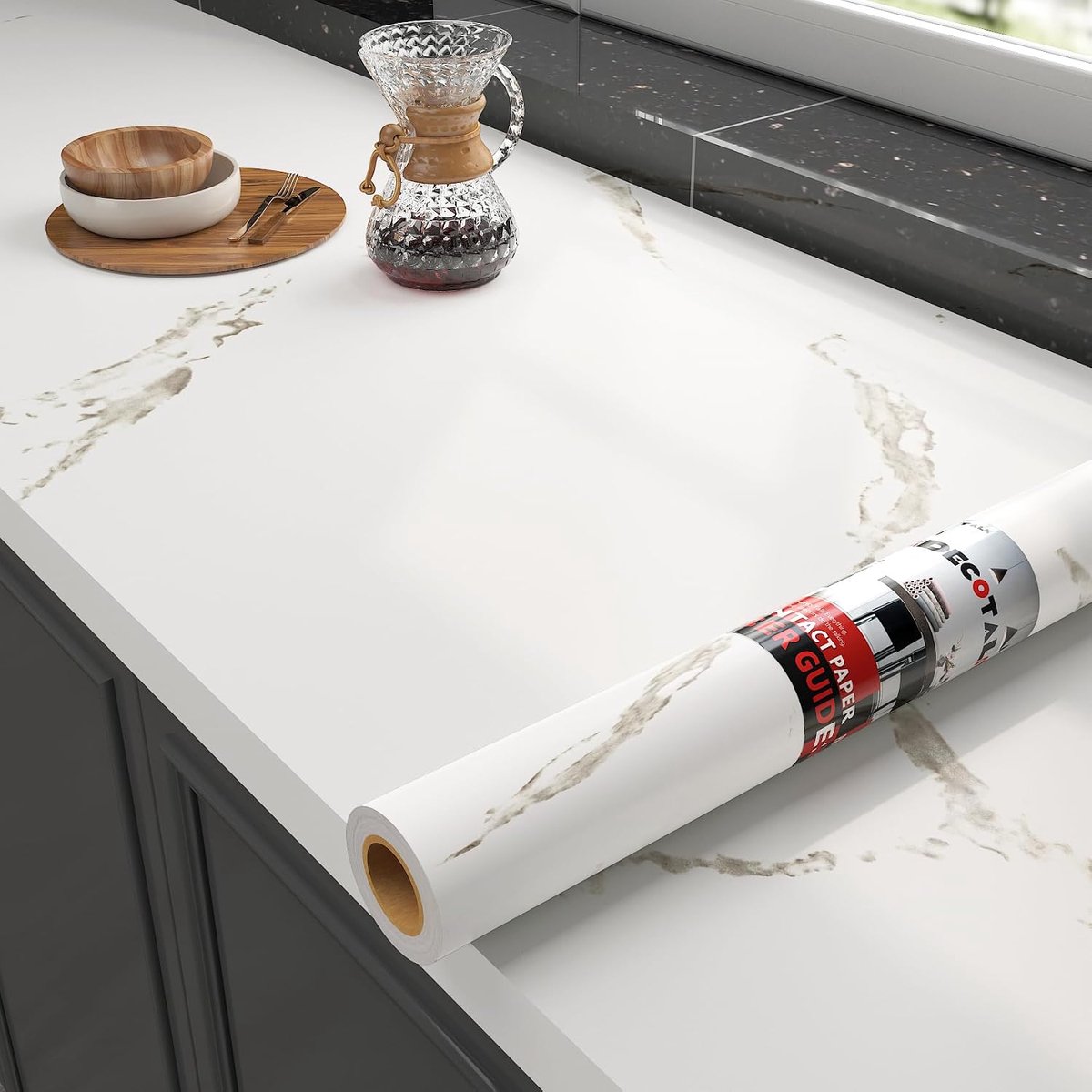 Decotalk Keukenfolie Zelfklevend Werkblad Marmer Wit 40 x 300 cm Meubelfolie Zelfklevende Folie Werkblad Keuken Marmer - ShopVlot
