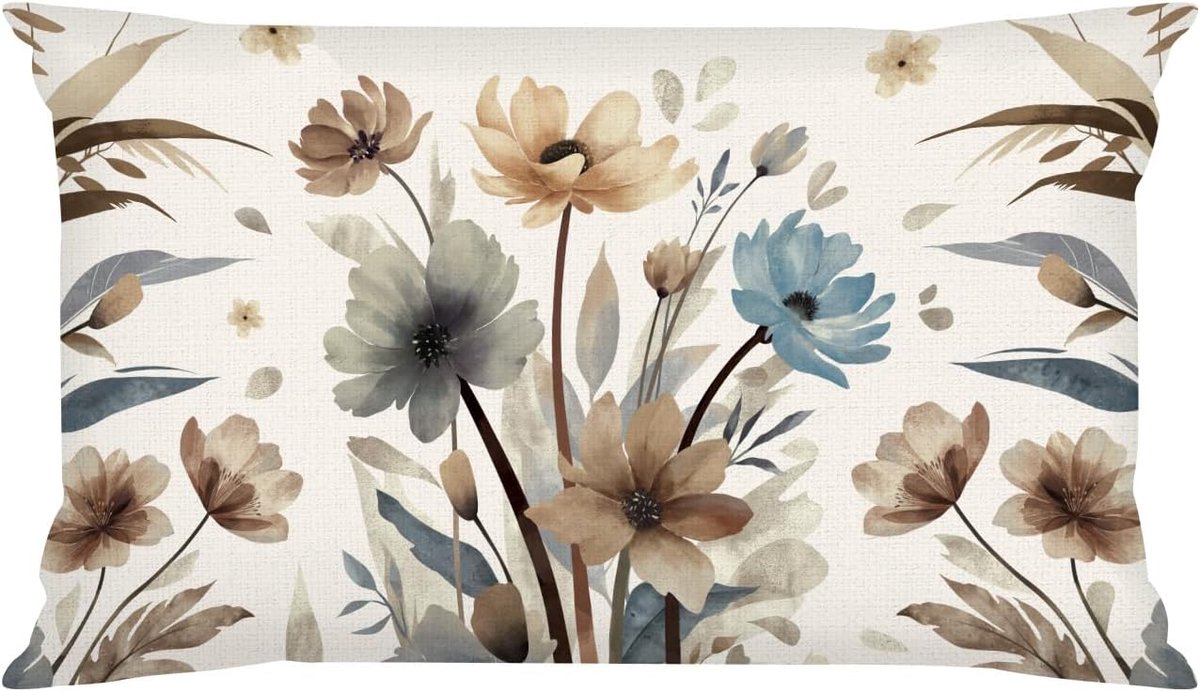 Bruine aquarel bloemen kussenhoezen 30 x 50 pak van 1 vintage boerderij bloem lente zomer rechthoekige sierkussensloop - ShopVlot