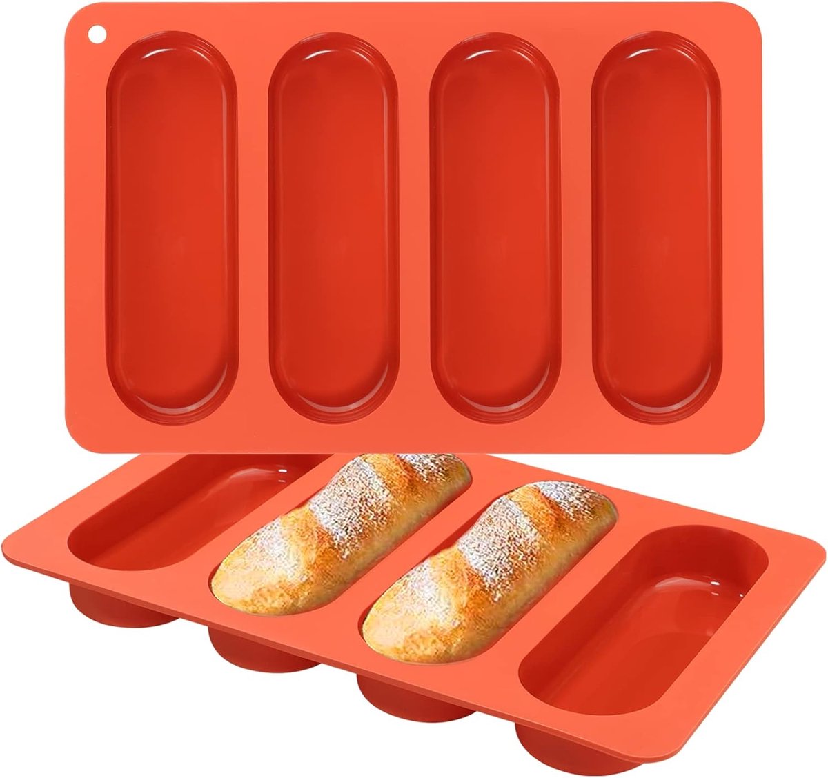 Hotdog webake Bun Mould 2 Pieces Silicone Bread Pan Mini Baguette Baking Tray for Hot Dog Bun, Mini Pies - ShopVlot