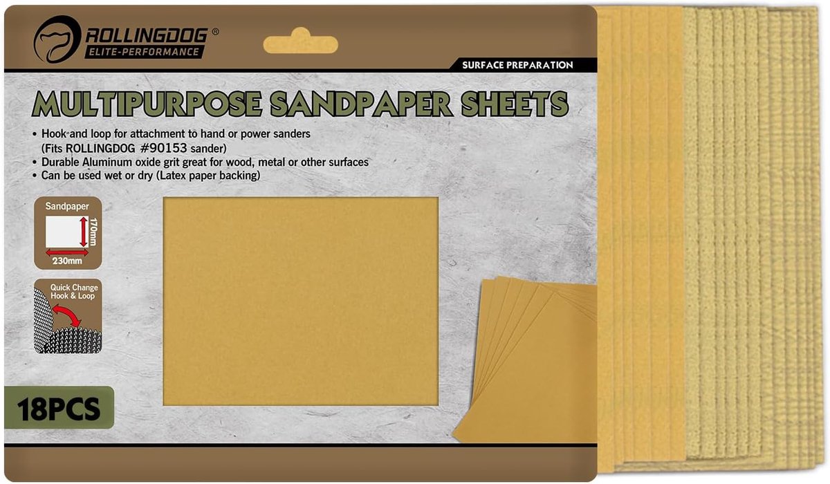 ROLLINGDOG 230 x 170 mm Sandpaper Set 18 Pieces for #90153 Hand Sander - ShopVlot