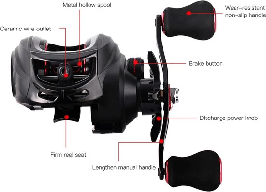 Zwart Rood Metalen Spoel Magnetische Rem Visserij Casting Reel Duurzaam Lichtgewicht Gereedschapsaccessoire voor - ShopVlot — afbeelding 2