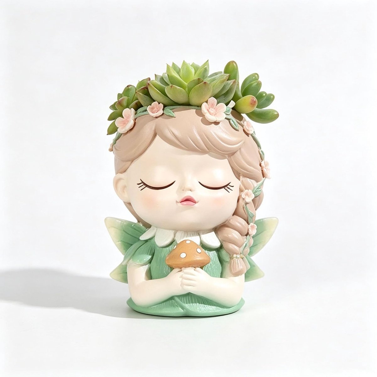 Cartoon Elf Girl Succulents Plant Pot Small Plant Vase Resin Planter Desk Plant Pot Home Ornament (C) - ShopVlot