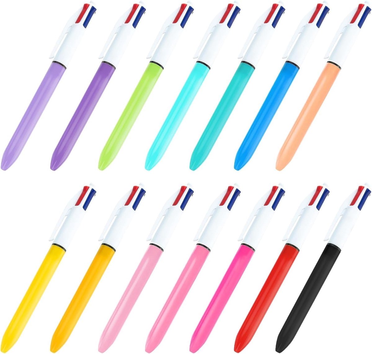 Set van 14 pennen, 4 kleuren, 4 kleuren, intrekbaar, 4-in-1, bal 1,0 mm, meerkleurig, voor kantoor, school, notities - ShopVlot
