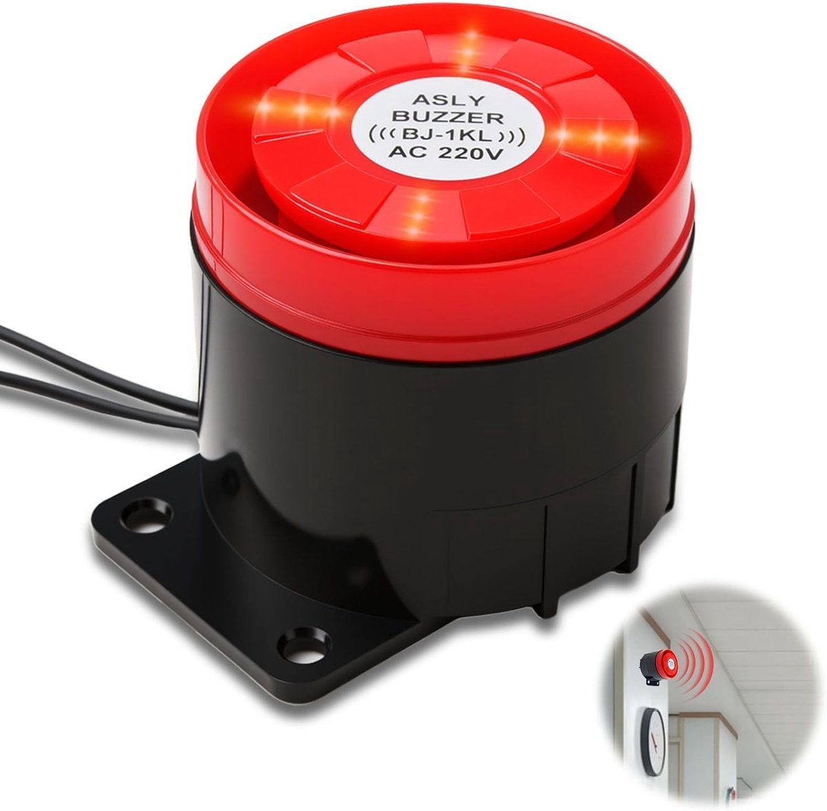 Mini siren, 220 V, 120 dB, outdoor safety system - With Flashing Light, Loud Decibel Sound, For Home, Office, Shop - ShopVlot