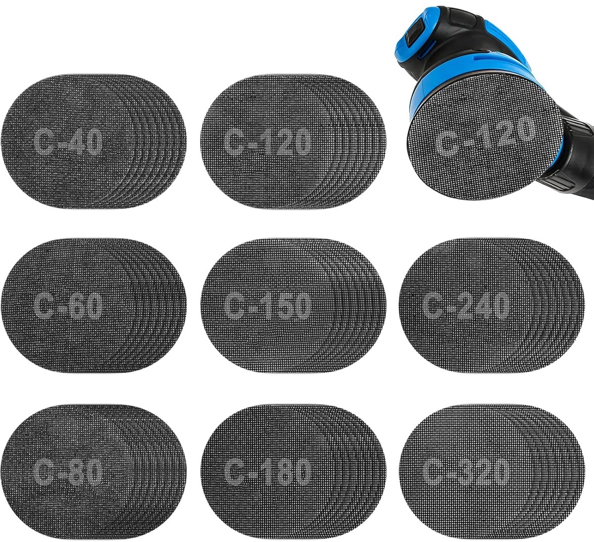 64 Stuks Schuurlaken Net 125mm Klittenband, Korrel 40/60/80/120/150/180/240/320, Wasbaar Anti-Verstopping - ShopVlot