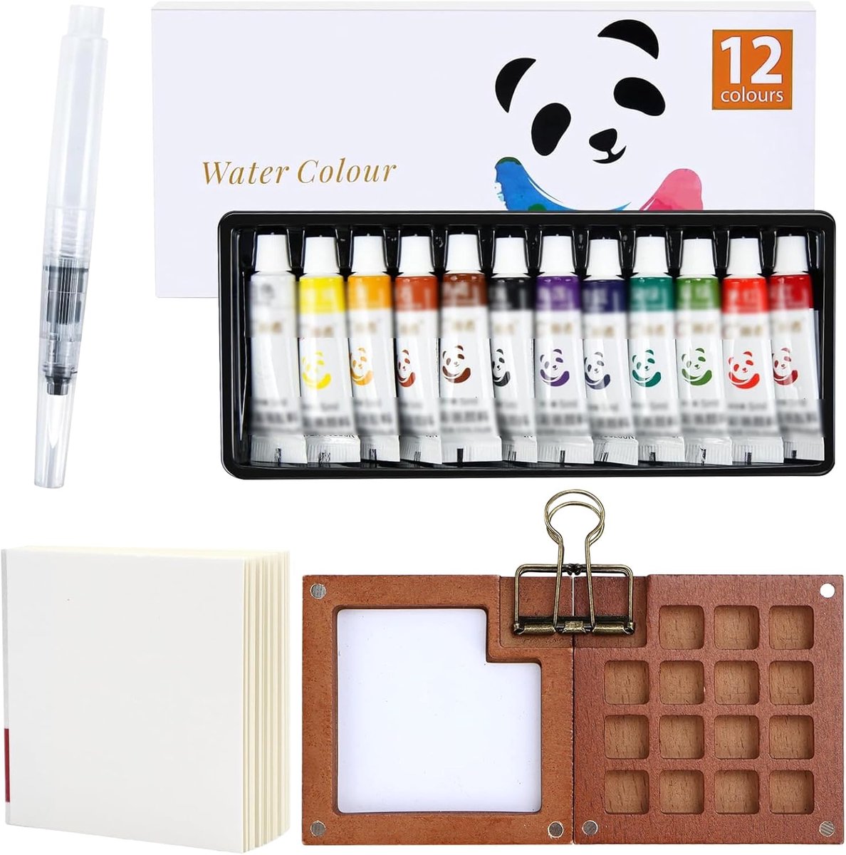 Mini Watercolor Palette, 15 Grids, Portable Sketchbook, Travel Set with Book Clips - ShopVlot