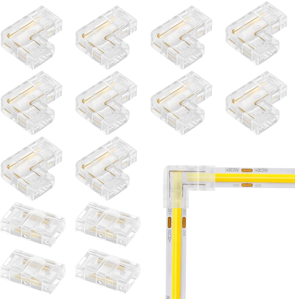 Nituaeu 14 pieces LED strip connectors, 2-pole 8 mm LED connectors solder-free, 10 L shape + 4 middle connectors - ShopVlot