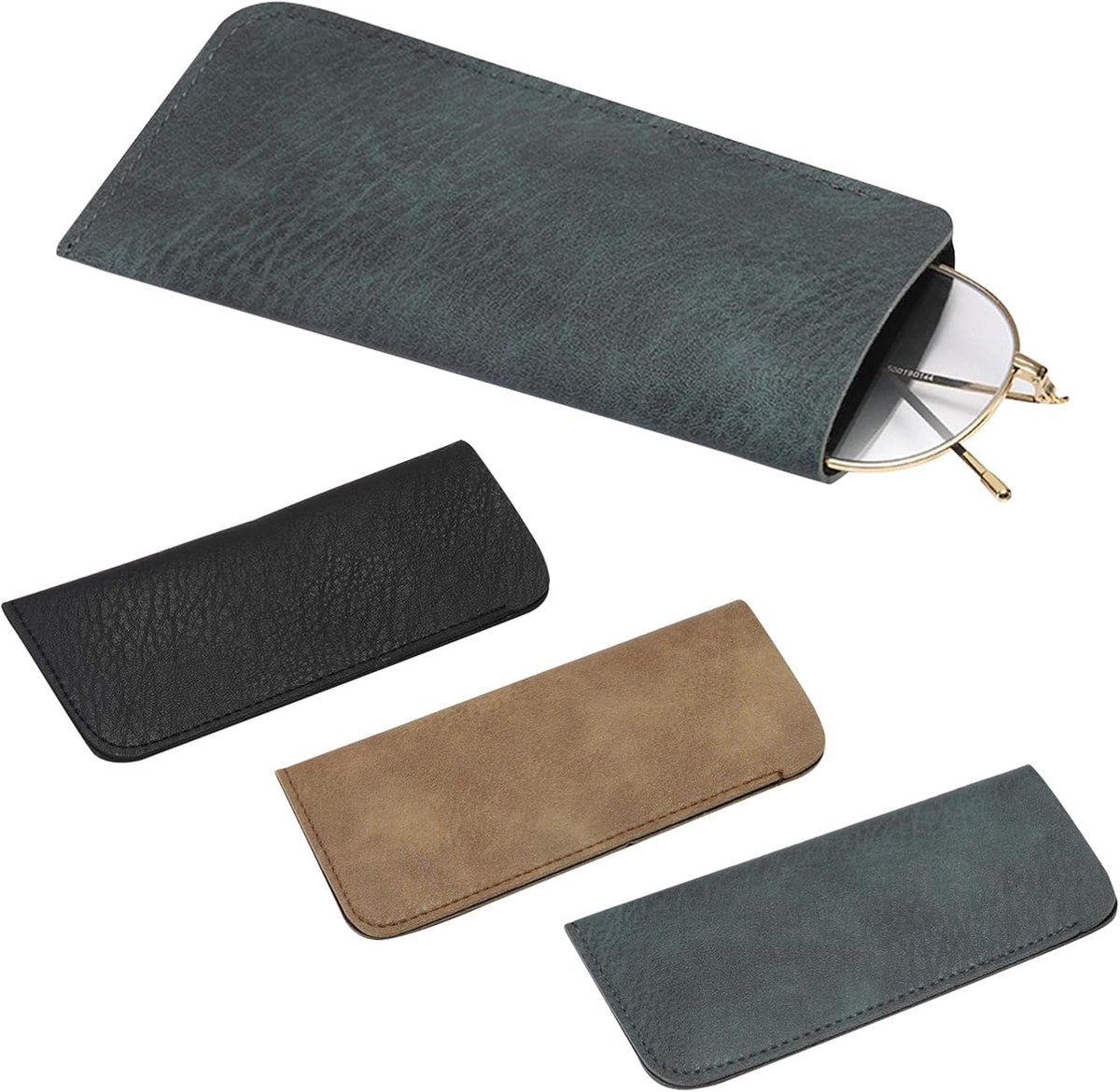 Dreamil Glasses Case Softcase 3 Pieces PU Leather Sunglasses Protection Women Men Beige Black Brown One Size - ShopVlot