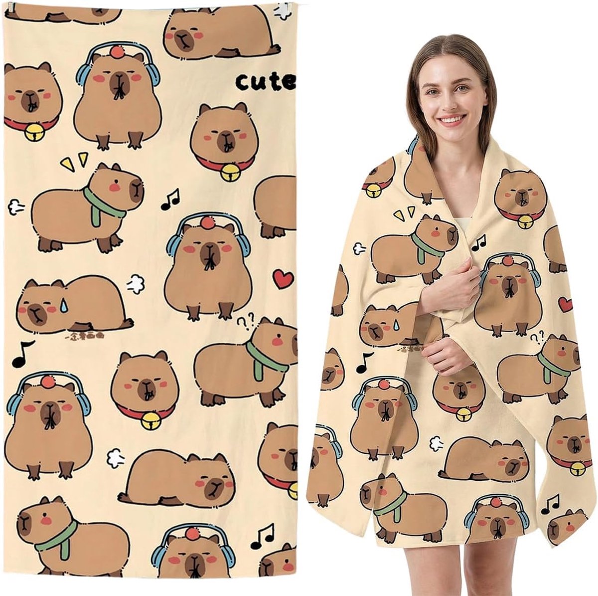 Capybara Beach Towel, Microfibre Towel Light Bath Towel Sauna Towel Soft Beach Towels Quick Dry Shower Towels Fitness - ShopVlot