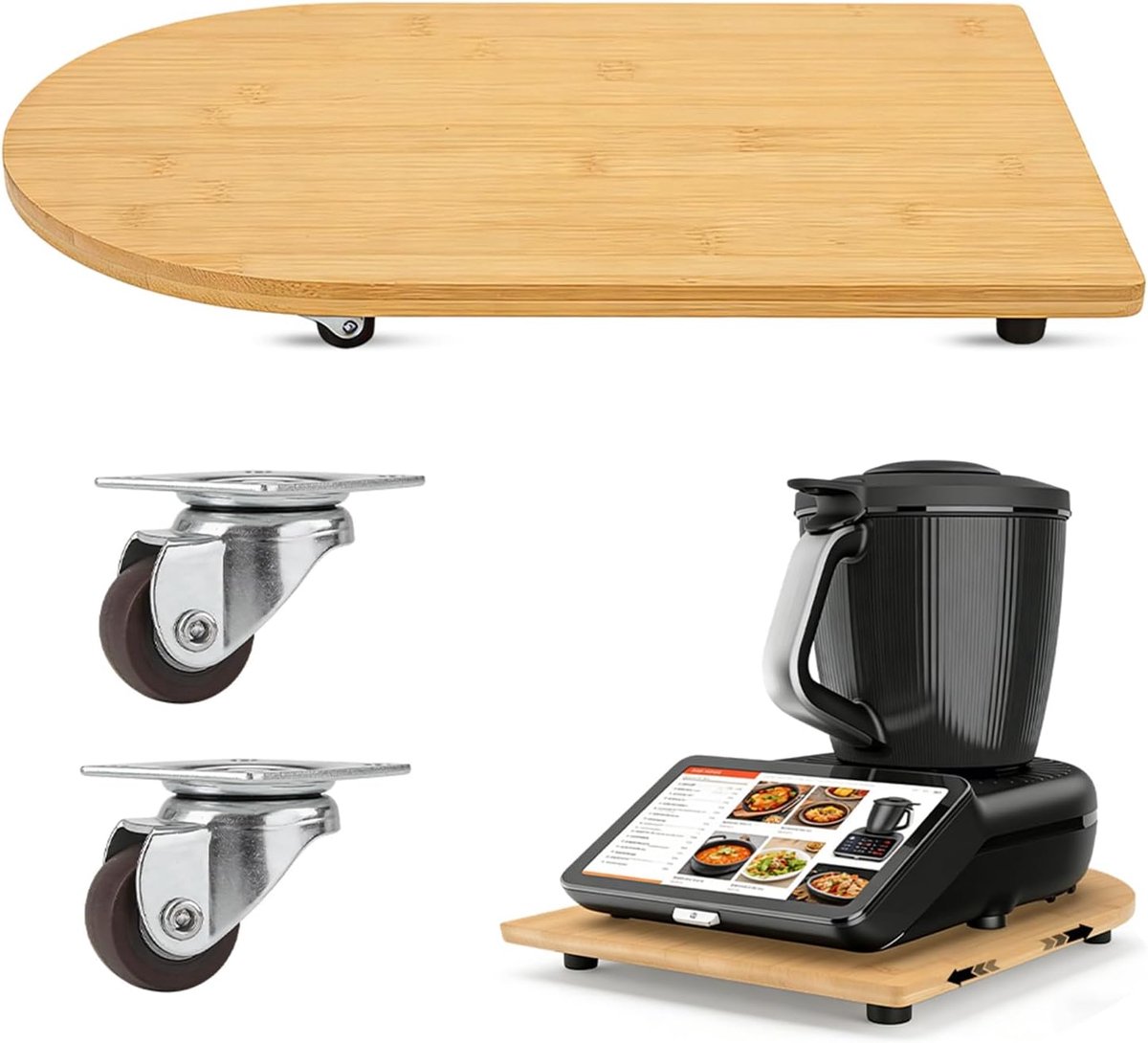 Bamboe glijplank voor Thermomix TM7 met 360° wielen en antislip rubberen voetjes, bamboe rolplank slider voor TM7 - ShopVlot