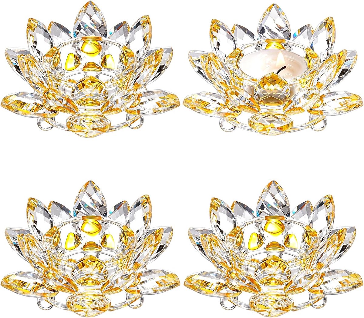 4 Kaarsenhouders van kristal in lotusvorm, kaarsenhouder van kristal, lotusbloemblaadjes, voor tafeldecoratie (huis - ShopVlot