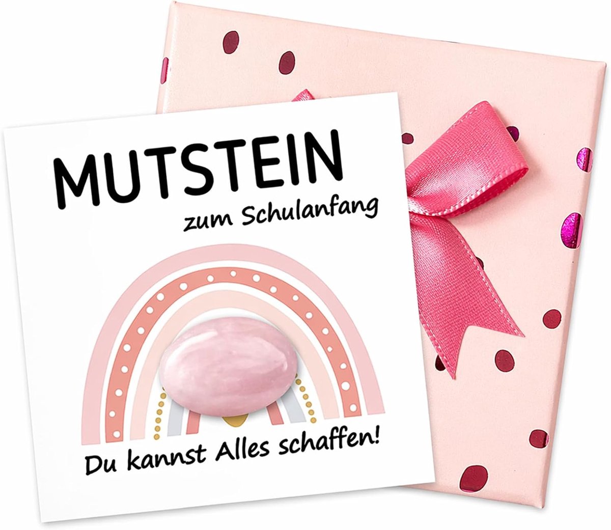 Waardesteenset met kaart - roze natuursteen - geluksbrenger - moed voor de eerste schooldag - ShopVlot