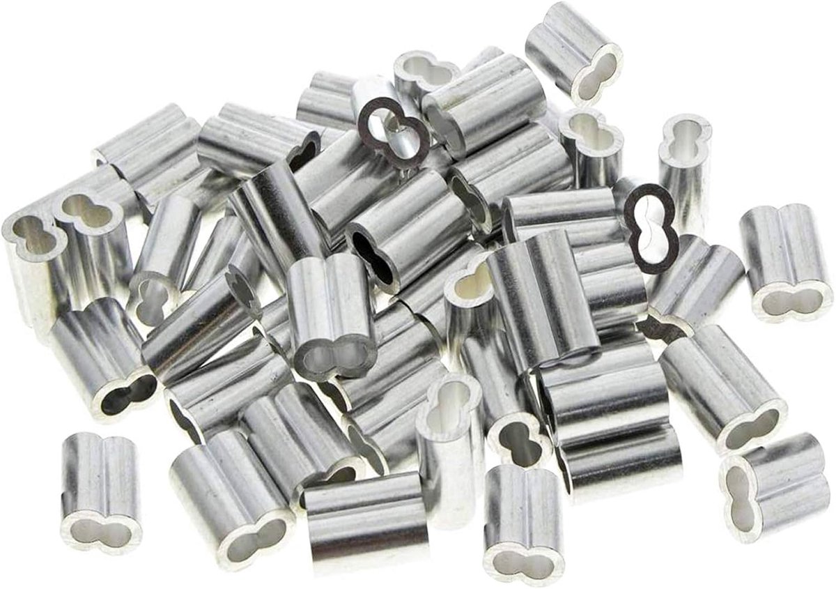 SnelShoppen - 50 Stuks Ferrules Aluminium, Sterke Crimp Lussen, Aluminium Sleeves voor Hondenlijn, Waslijn of Sterke Kabel (3mm), Duurzaam en Betrouwb