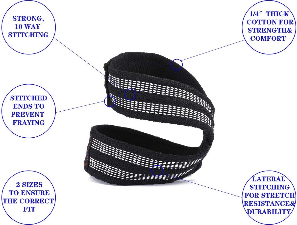 Deadlift bandjes zwart klein - heavy duty katoen - polsbandjes voor gewichtheffen - optimale grip en ondersteuning - ShopVlot