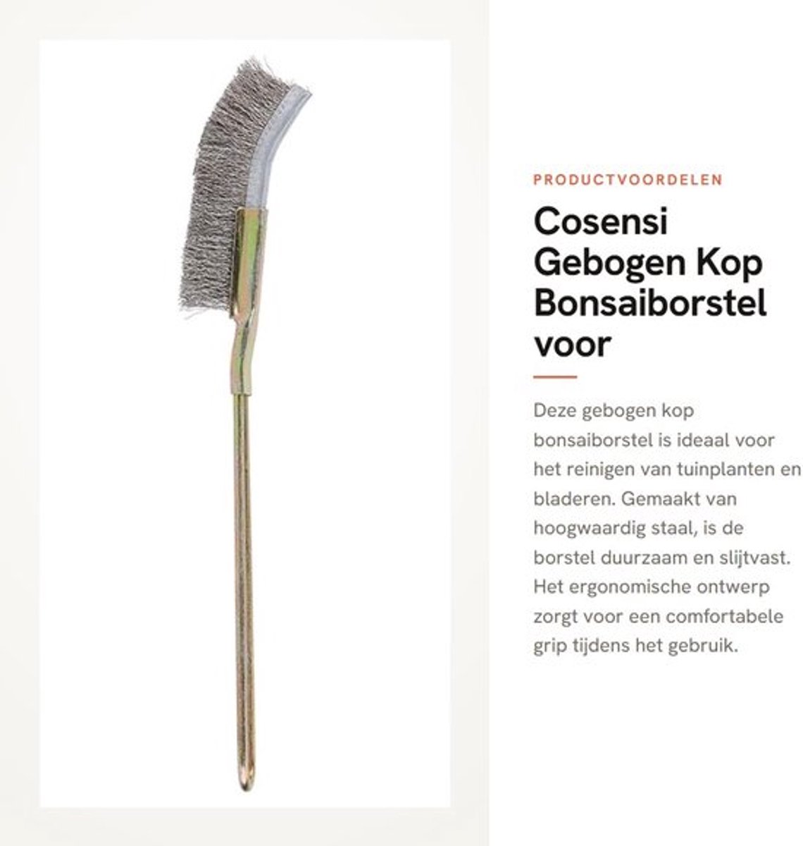 Bonsaiborstel Gebogen Hoofd - Staal Tuingereedschap - Ergonomisch Ontwerp - Antislip Handvat - Duurzaam en Slijtvast - 23 cm/22 cm