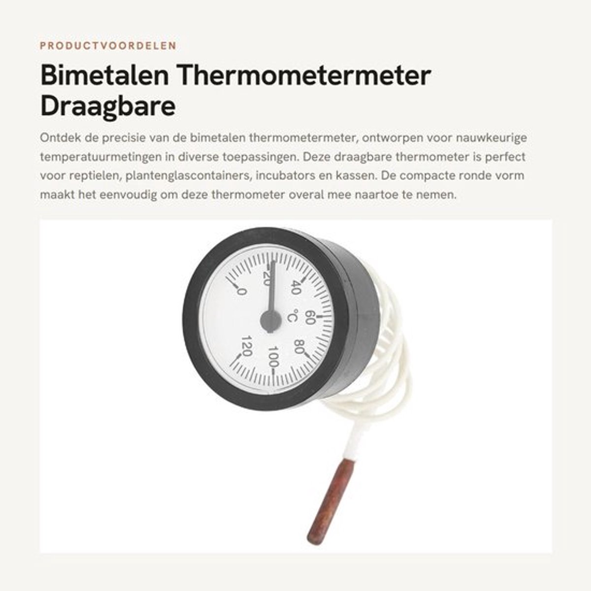 Thermometer Bimetall - Draagbare Temperatuurmeter - Nauwkeurige Temperatuurmetingen - Mini Formaat - Duurzaam - Ideaal voor Reptielen/Kassen