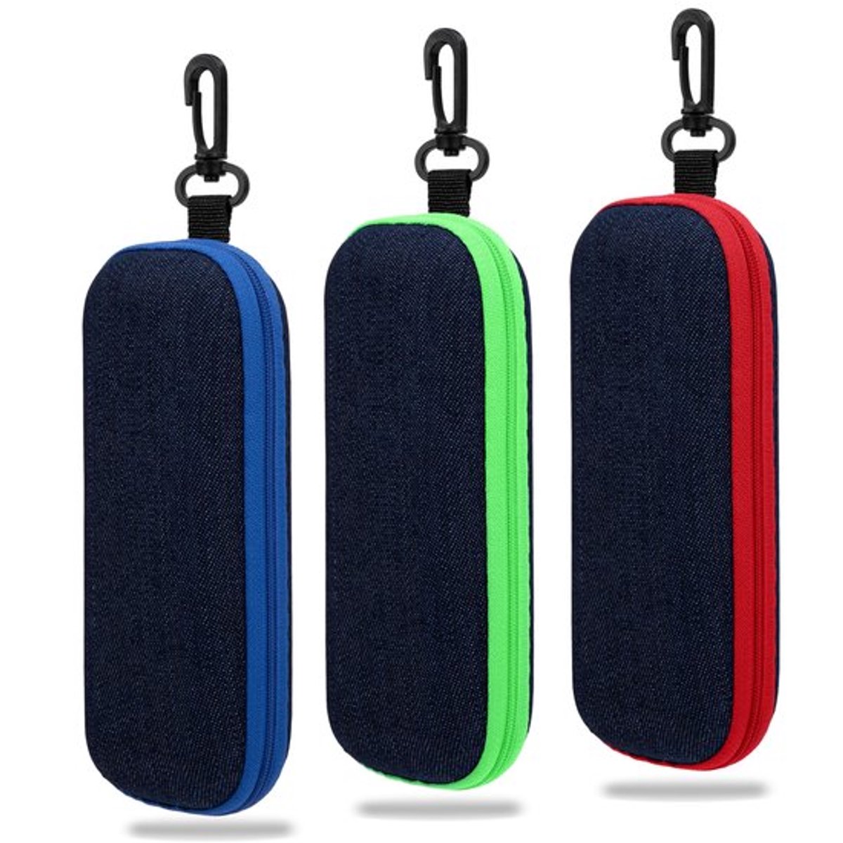 Brillenkoker Harde Case - Draagbare Reisbrilzak - 3 Stuks - Denim-stof - Ritssluiting - Eén maat - Brilcase