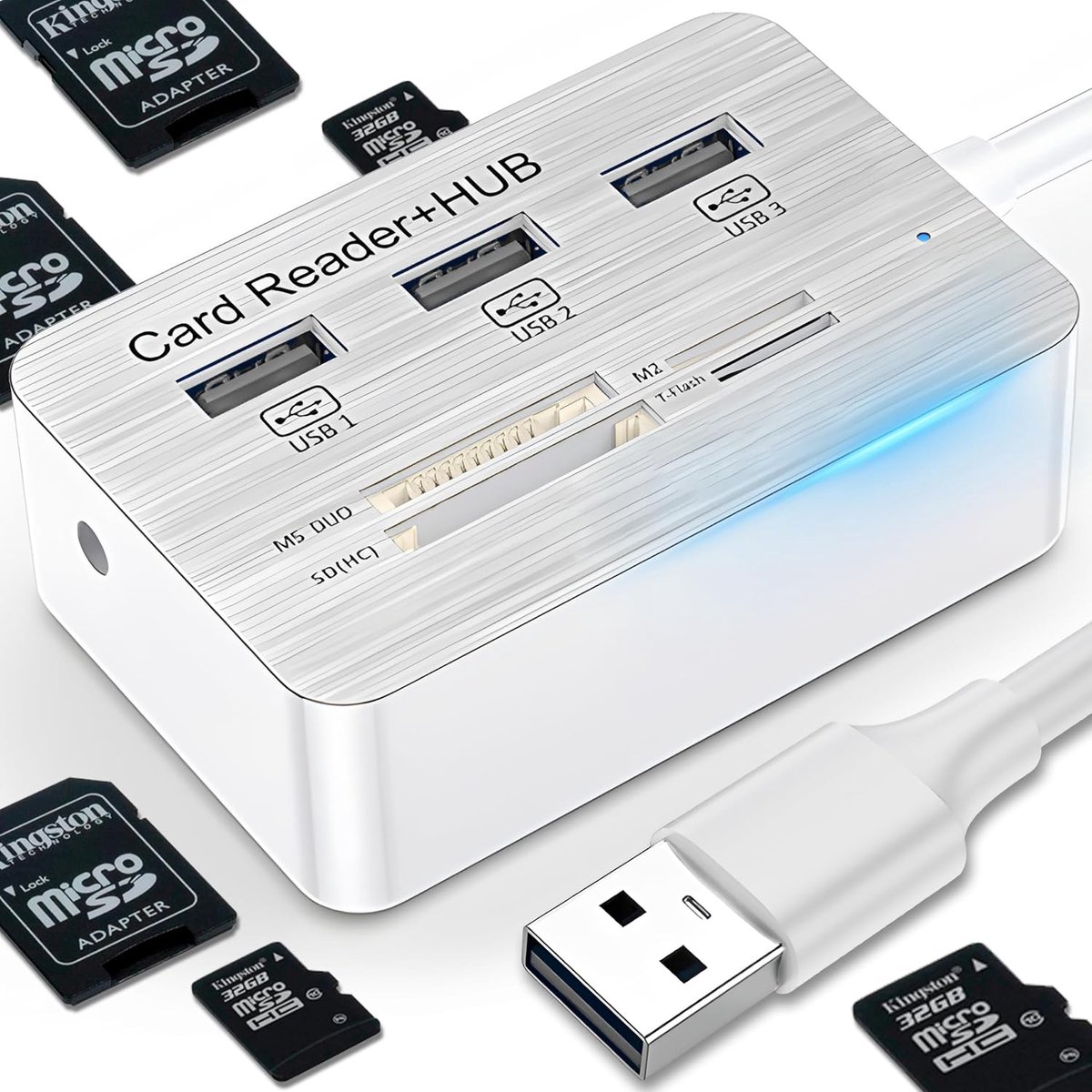 USB hub 7 in 1 - met kaartlezer - 3x USB 2.0 poorten - uitbreidbare verbinding voor laptop - ShopVlot