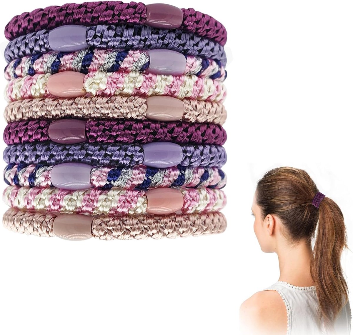Haargummis voor dames - 10 stuks - Meerkleurig - Geflochten en elastisch - Geschikt voor dik en krullend haar - ShopVlot