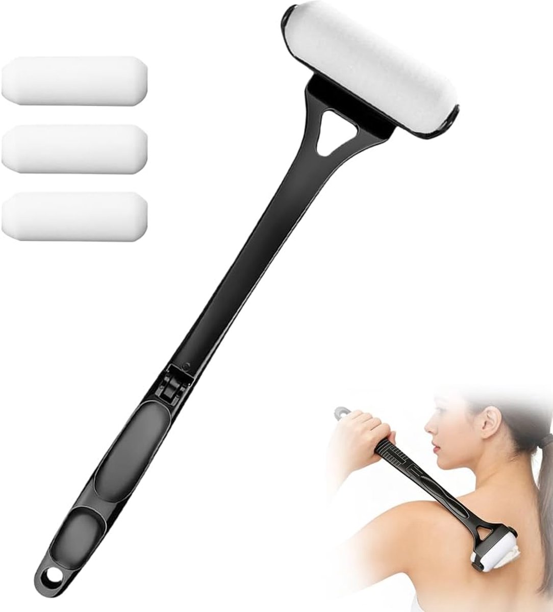 Rugborstel 46,5 cm - Crèmehulp met verwisselbare borstelkoppen - Hygiënisch en gebruiksvriendelijk - ShopVlot