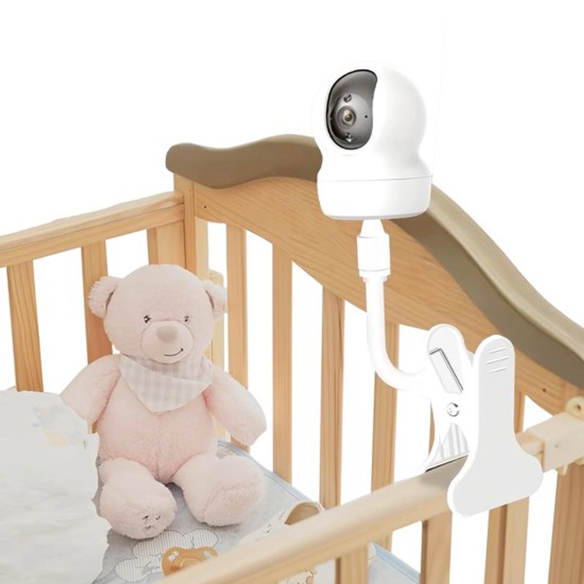 Babymonitorhouder Verstelbaar - Universele Houder - Compatibel met HelloBaby - 23 cm Lang - PVC/ABS/Metaal - Wit - Babyfoonhouder