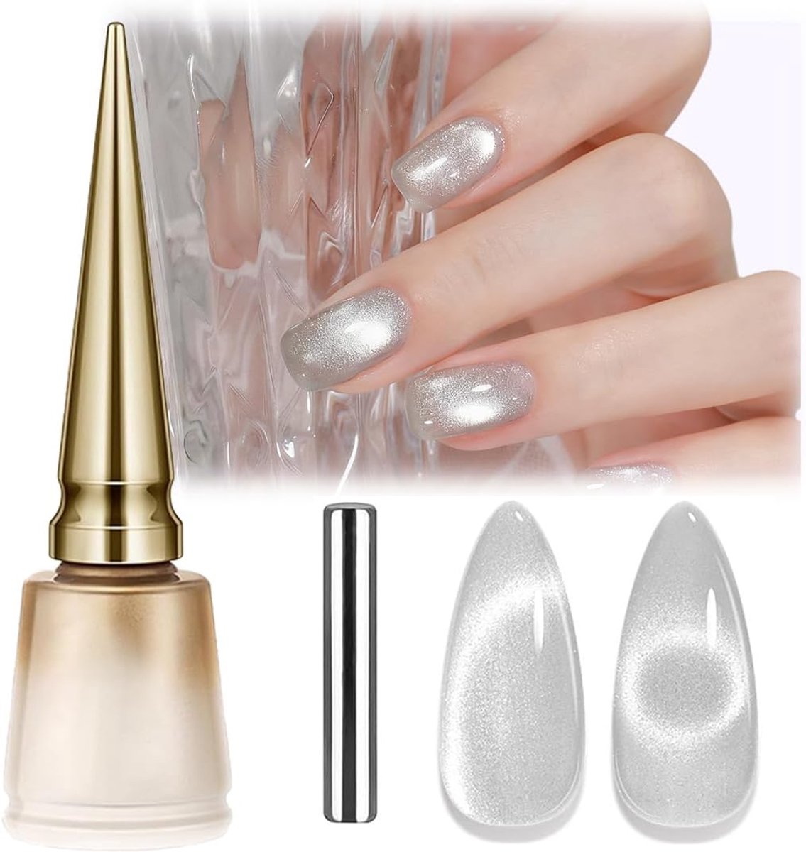 Cat Eye UV Nagellak 15 ml - Wit met Glitter - Magnetisch Effect - Stralende Nagelkunst voor Vrouwen - ShopVlot