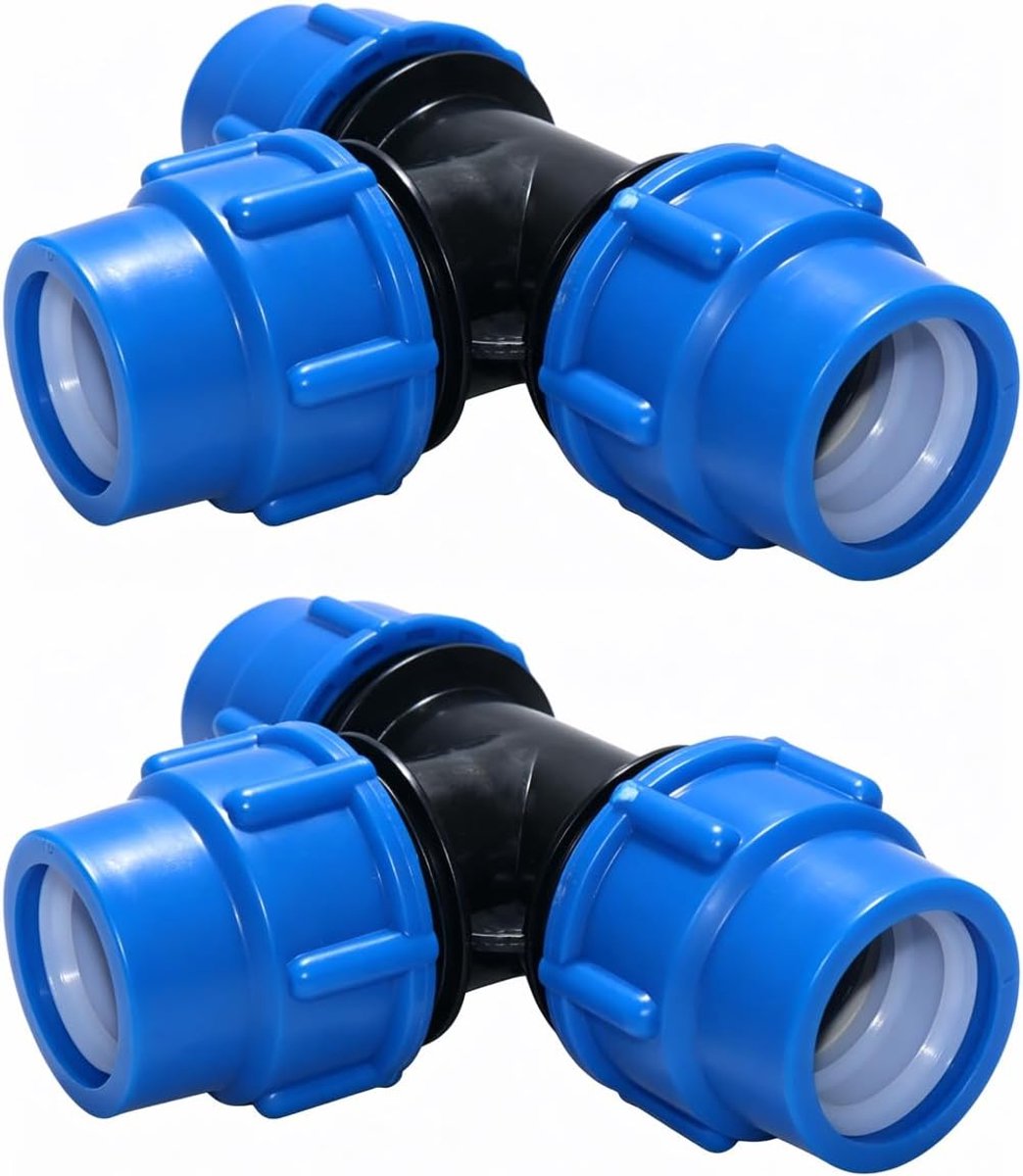 PE Pipe T-stuk 32mm - blauwe dop fitting - push-fit connector - eenvoudige installatie voor buitenirrigatie - ShopVlot