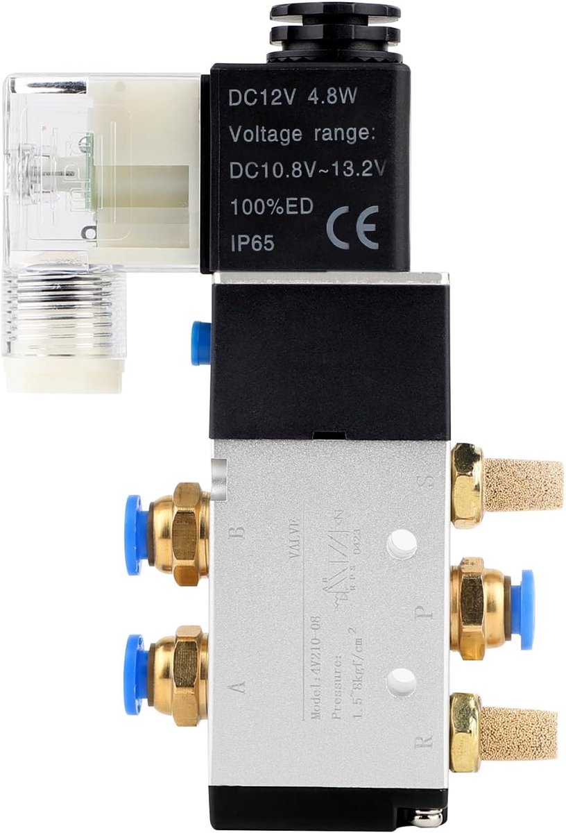 Pneumatische solenoïdeventiel 12V - 1/4 inch 5 weg 2 posities - Aluminium gascontroller - ShopVlot