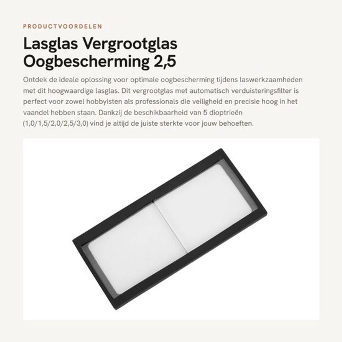 Lasglas automatisch verduisterend - Vergrootglas - Oogbescherming - 5 dioptrieën - Professionele gereedschappen - Afmetingen 5 x 4 cm - Lasfilter