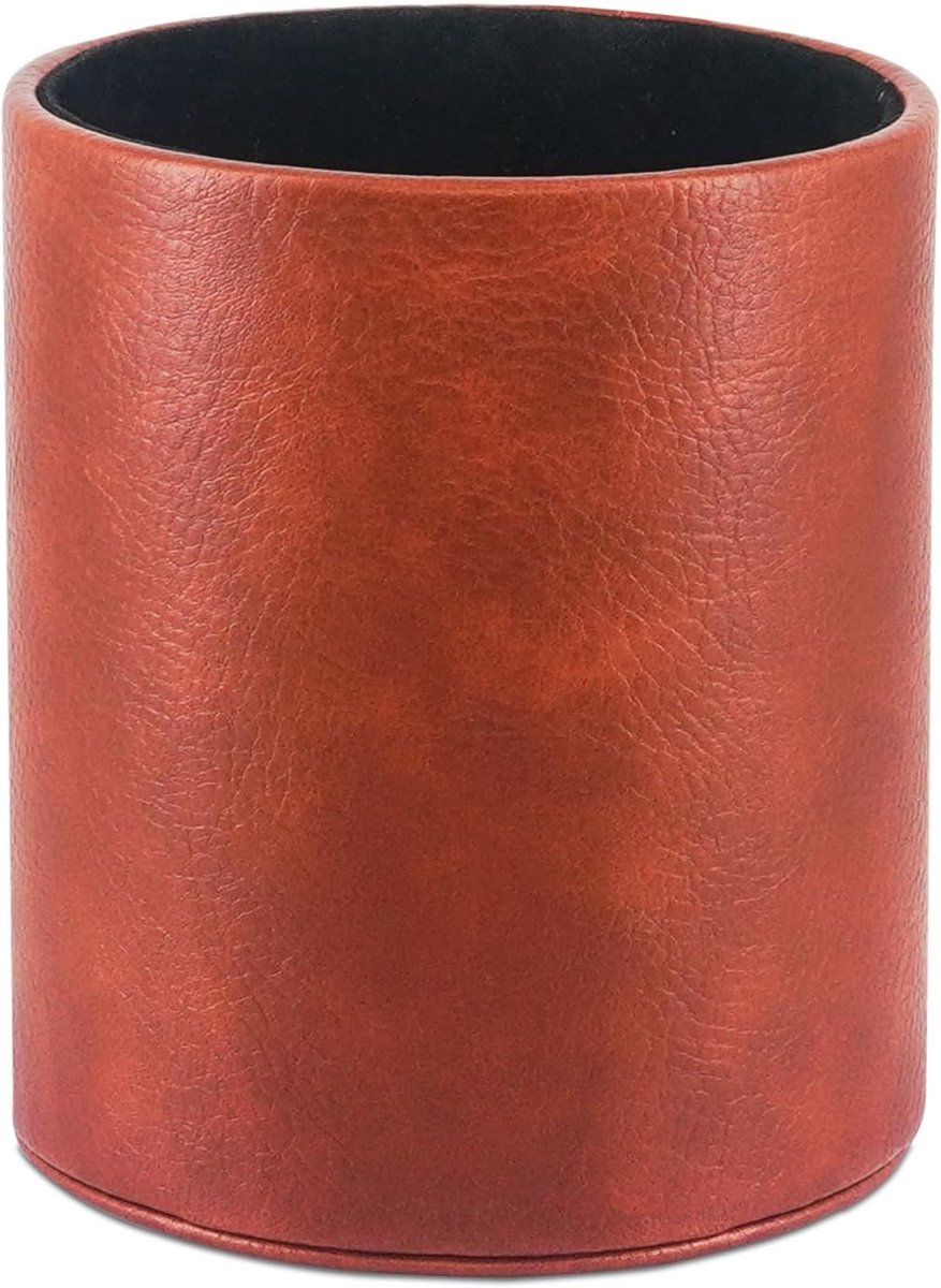 Ronde pennenhouder - hoogwaardig PU leer - bruin - perfect voor pennen en make-upkwasten - ShopVlot