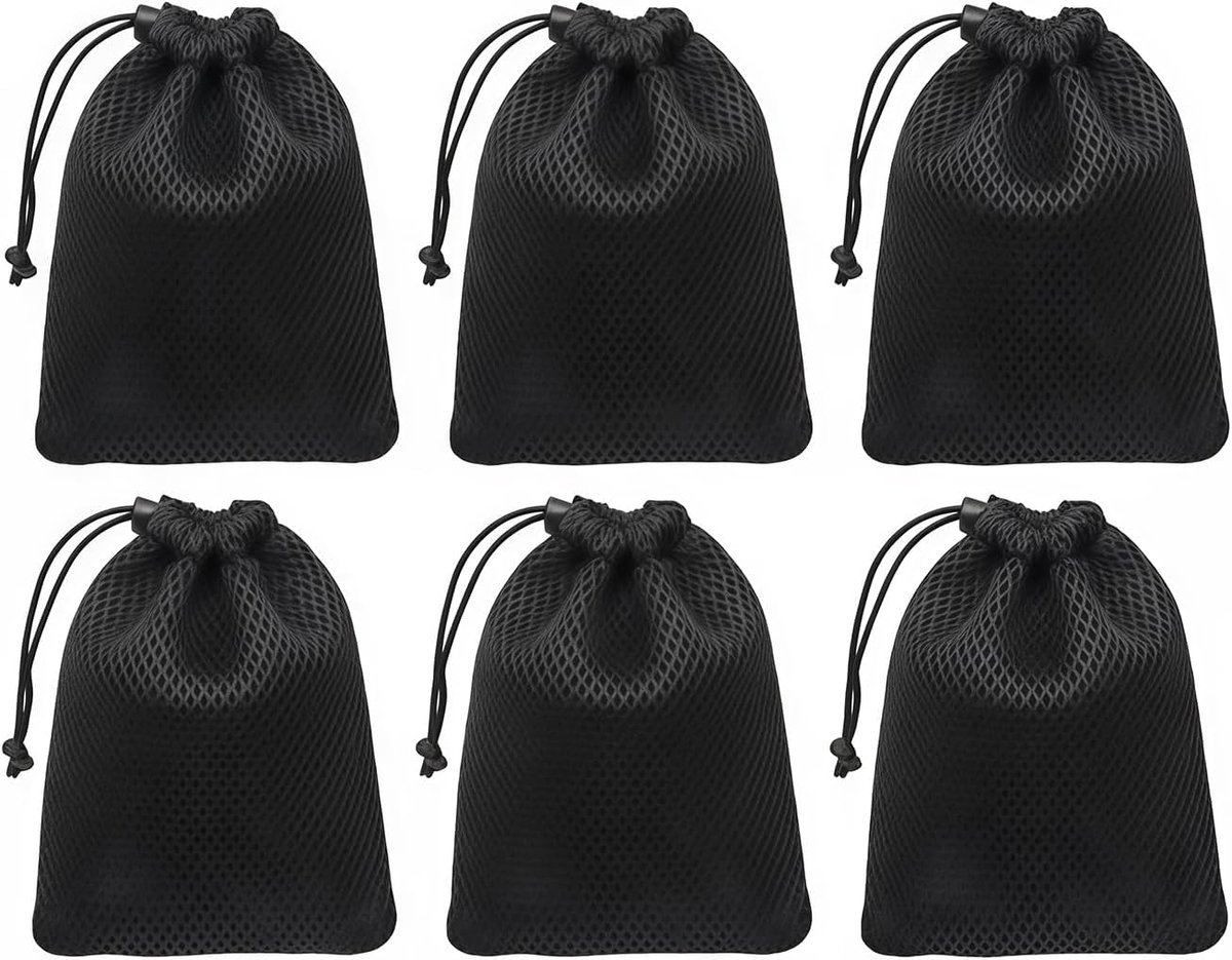 Nylon mesh drawstring tasjes 10x15cm - set van 6 - ademend materiaal - ideaal voor kleine spullen - ShopVlot