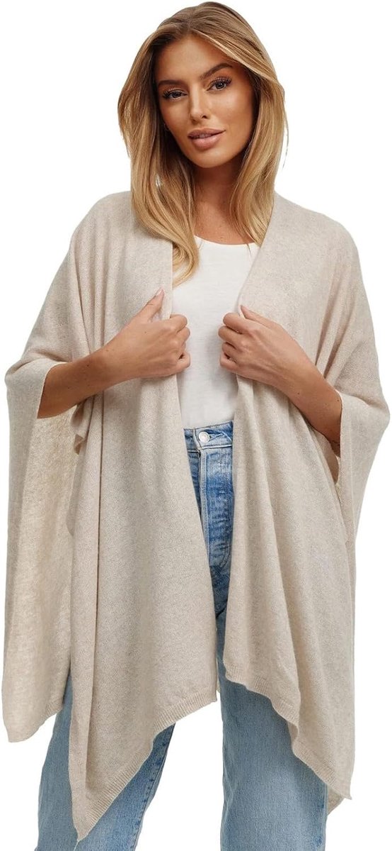 Poncho sjaal cashmere gevoel - gebreide cape - Italiaanse kwaliteit - perfect voor lente en herfst - ShopVlot