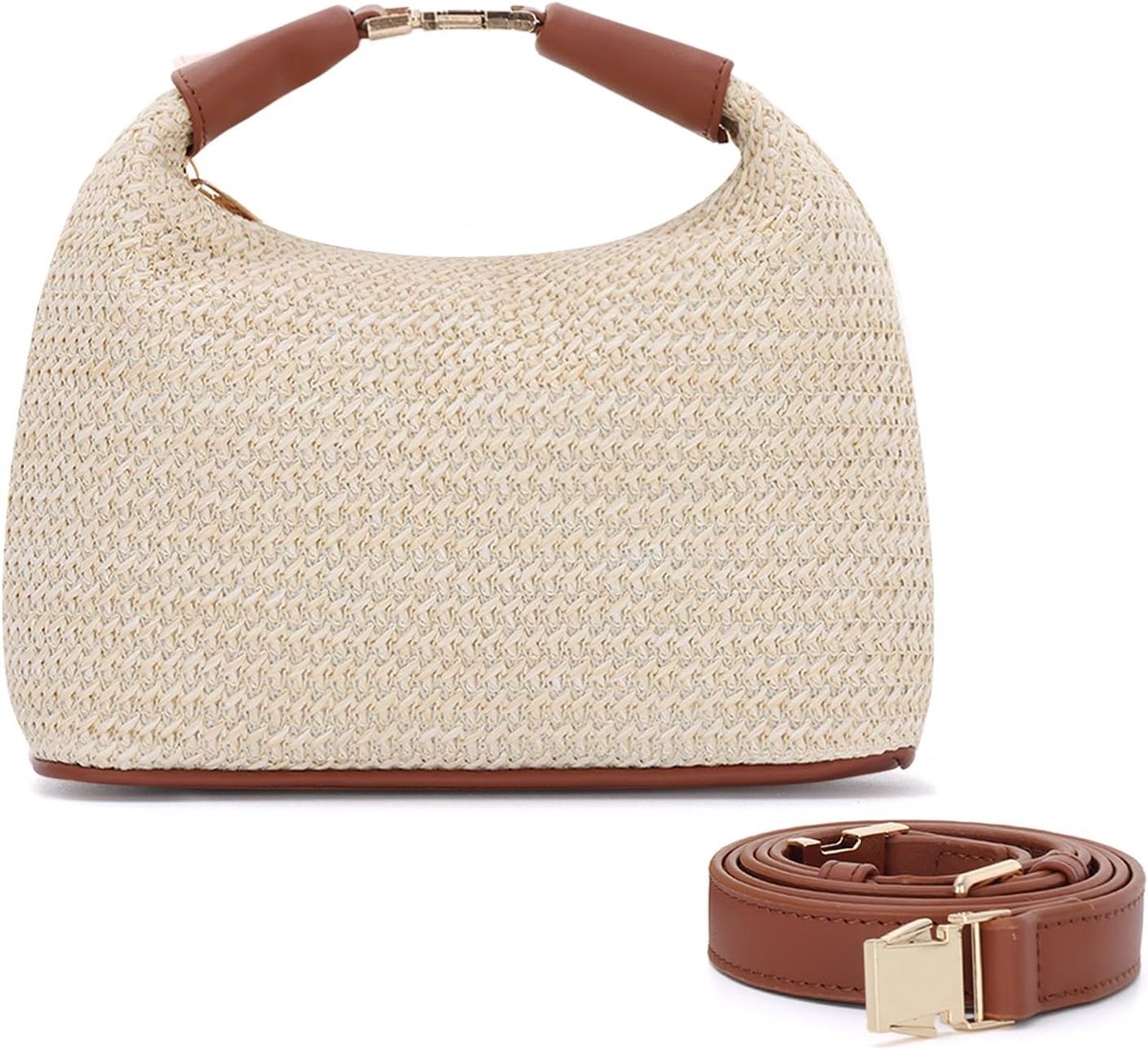 Woven straw purse small - Raffia crossbody strandtas - Handgreep - Perfect voor vakanties - ShopVlot