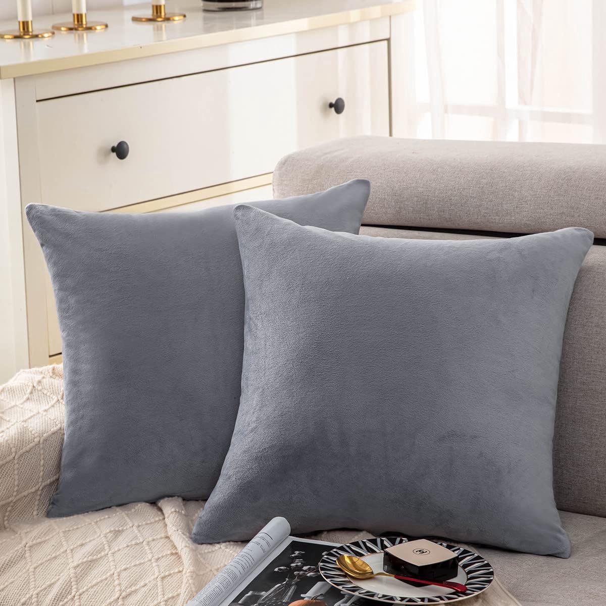 Kussenhoes 50 x 50 cm - Set van 2 - Zachte fleece stof - Ideaal voor slaapkamer en woonkamer - ShopVlot