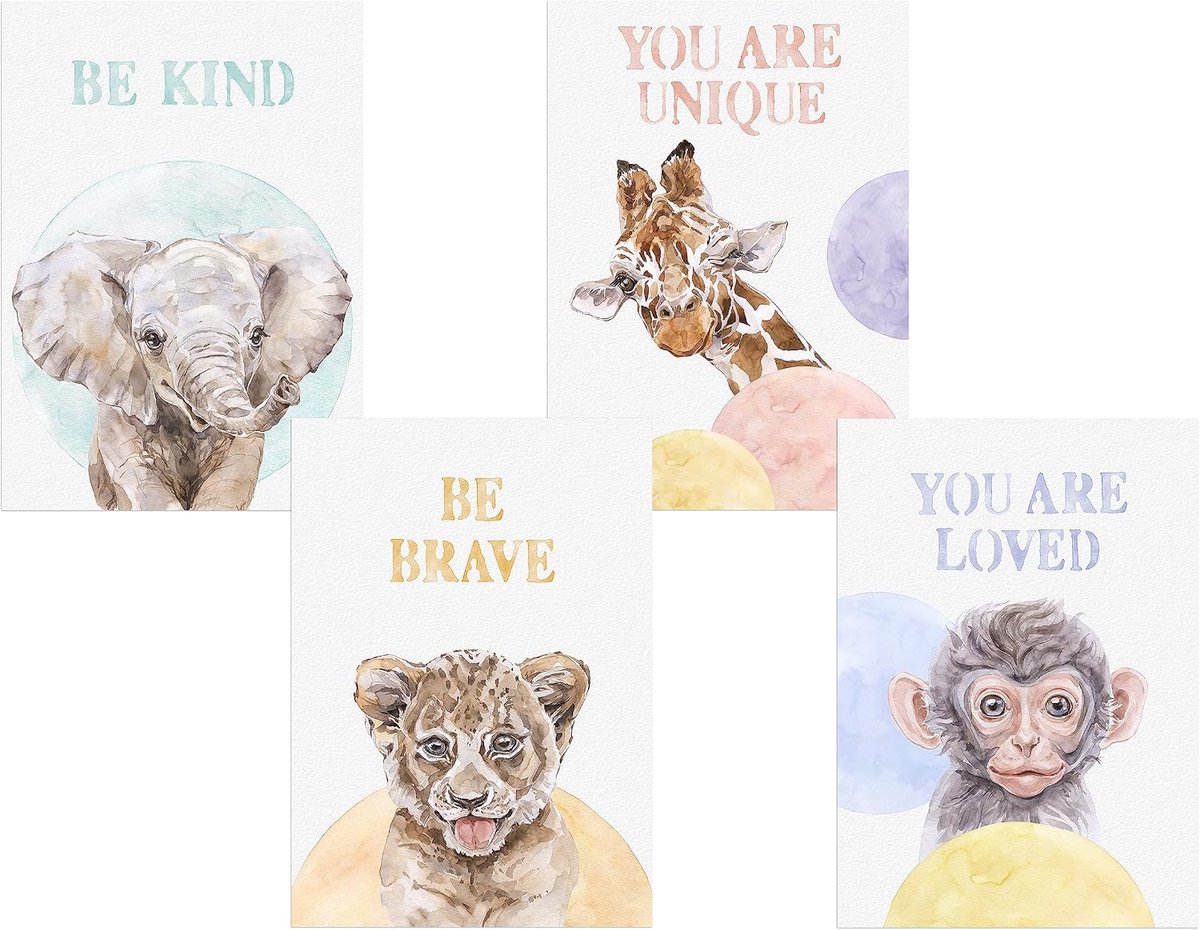 Safari dieren posters set van 4 - zonder lijst - schattige kinderkamer decoratie - veelzijdige ophangmogelijkheden - ShopVlot