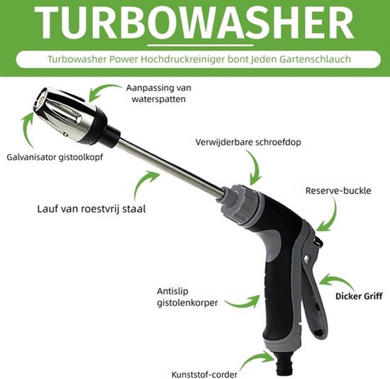 Autowaspistool - Tuinslang Pistool - Spuitpistool - Met Verstelbare Straal & Metalen Constructie - Met Drukknop - Voor Tuin & Auto & Schoonmaken — afbeelding 5