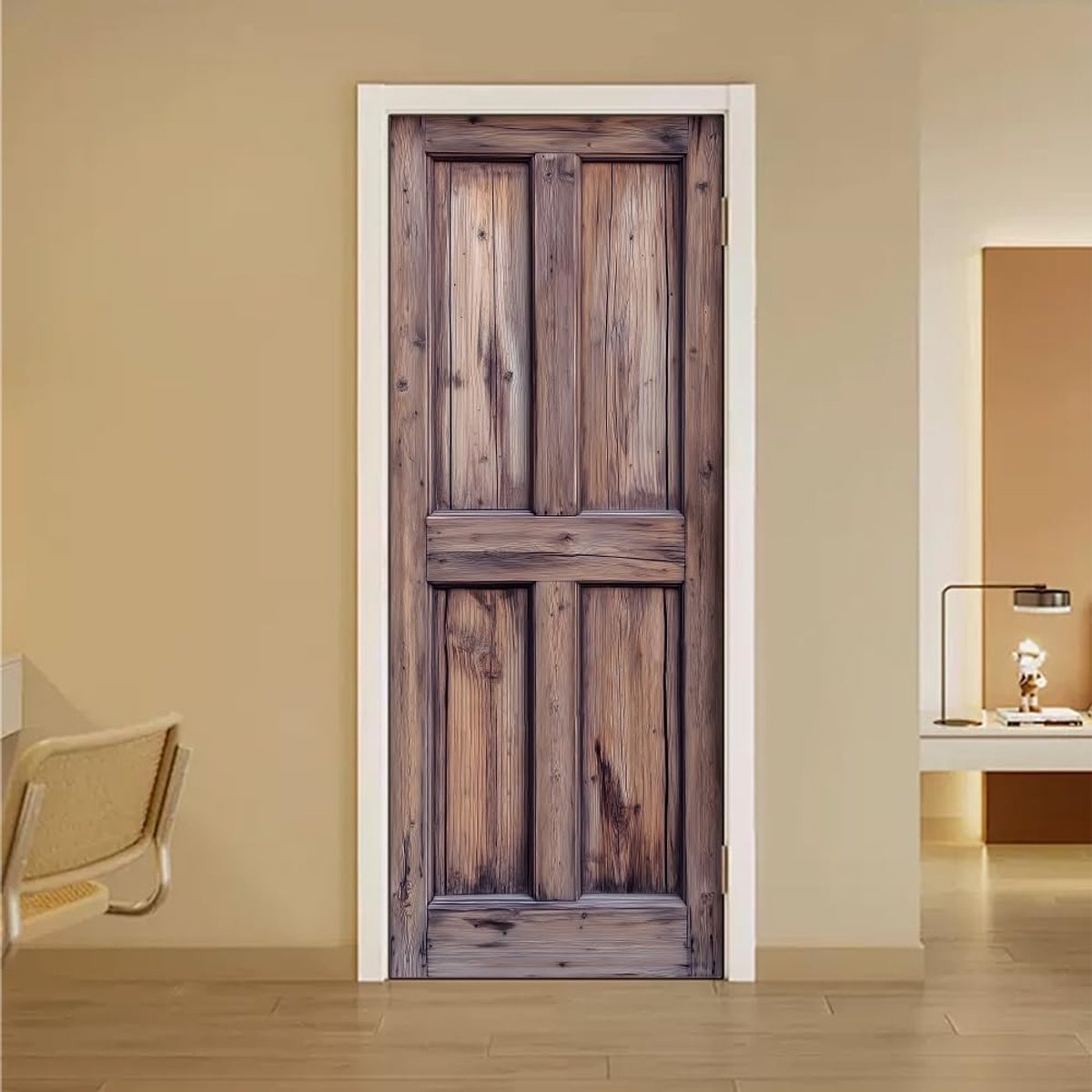 Deursticker zelfklevend 80cm x 200cm - versleten houten deur patroon - PVC muurdecoratie - ShopVlot