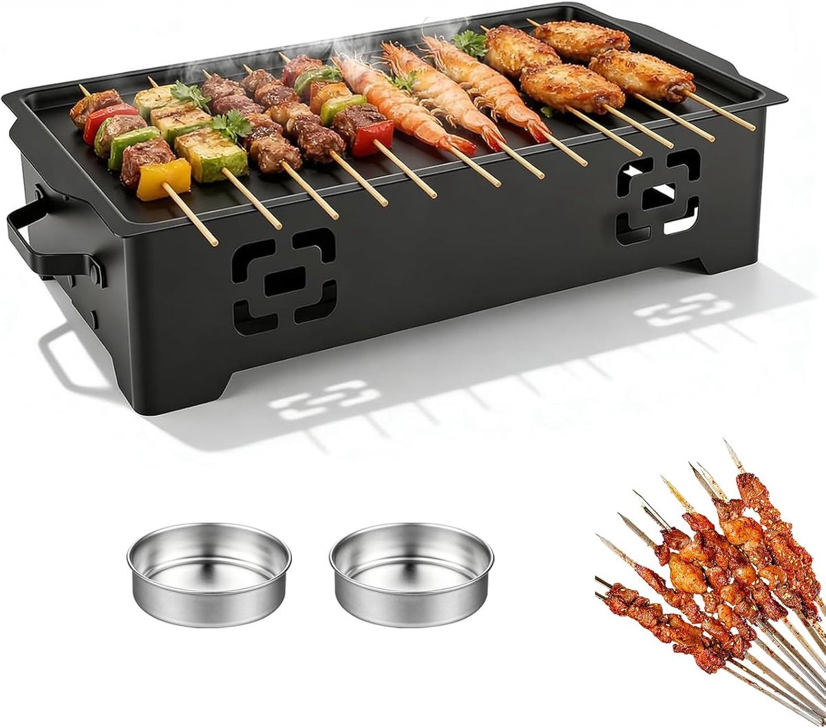 Barbecue verwarmingsplaat 37 x 20 cm - roestvrij staal - met antiaanbaklaag - ideaal voor grillen - ShopVlot