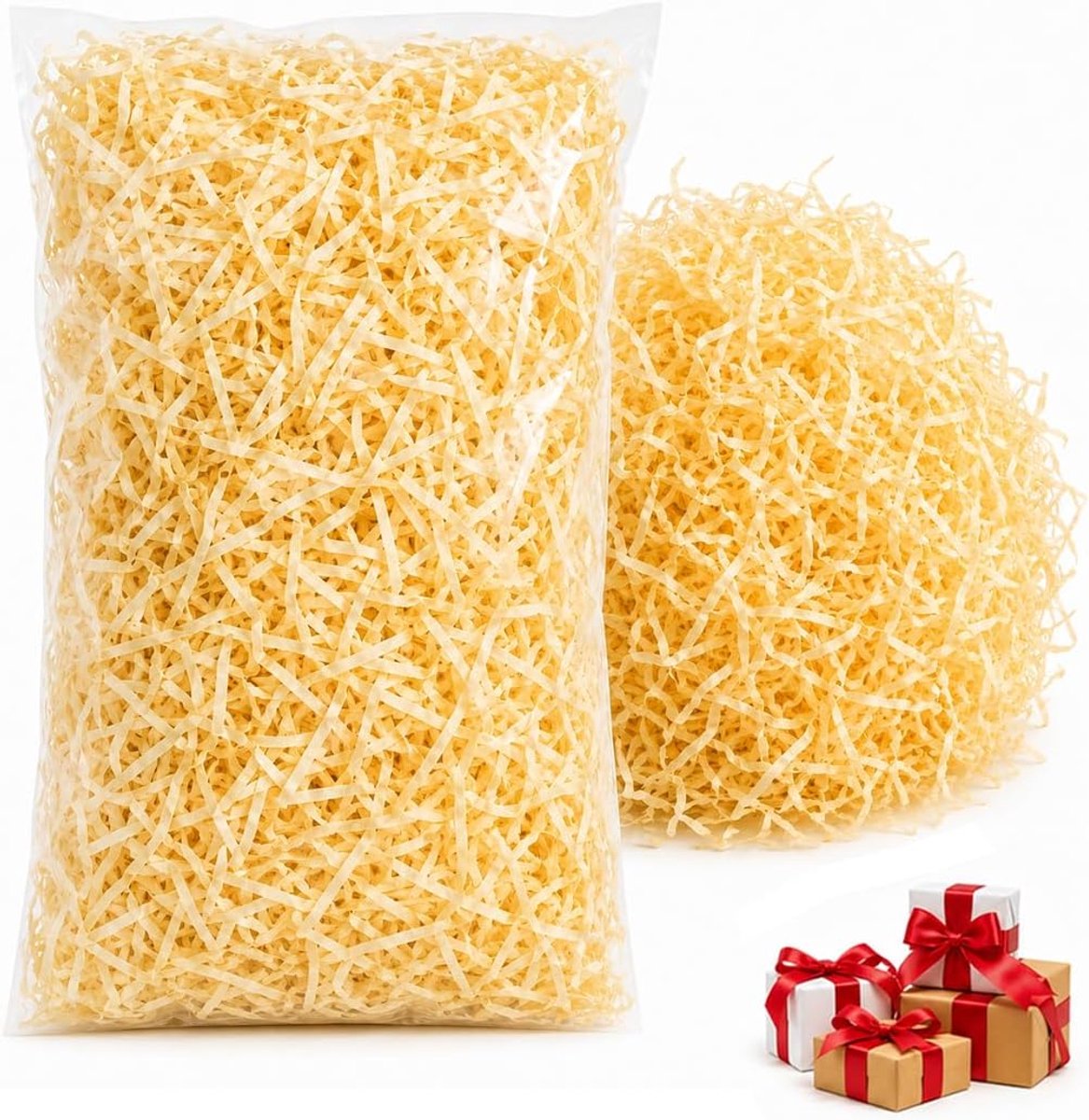 Raffia-papiervezels 100 g - licht champagnegeel - zacht en soepel - perfect voor geschenkdozen - ShopVlot