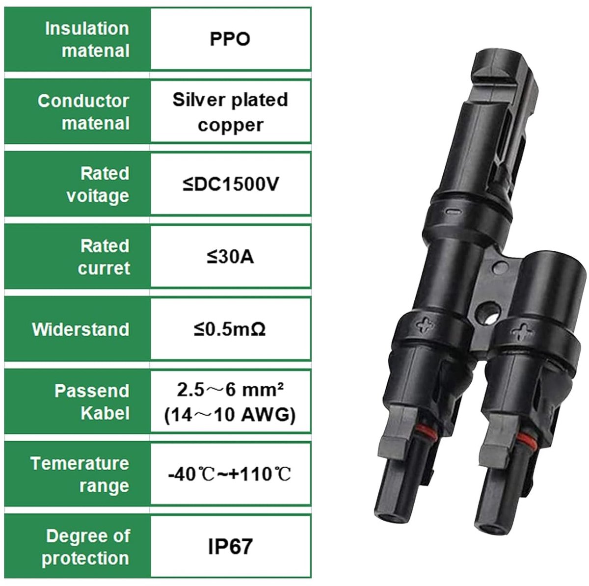 Y Plug Male/Female - T Type Solar Plug - MC-4 compatibel - Eenvoudige aansluiting voor zonnepanelen - ShopVlot