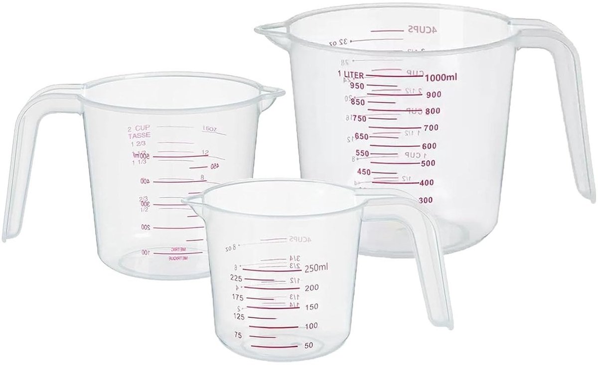 Solidchoice - Set van 3 Hittebestendige Kunststof Maatbekers, 250/500/1000 ml
