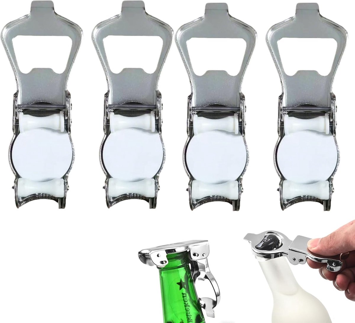 Opvouwbare Bierflesopener - 4 Stuks Roestvrij Staal - Multifunctioneel met Flesdop - Perfect voor Thuisgebruik - ShopVlot