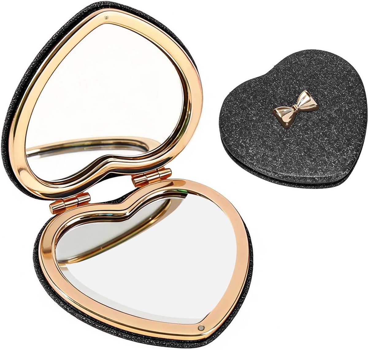 Compact spiegel 7.5cm - mini hartvormig - opvouwbaar & handzaam - dubbele vergroting voor perfect zicht - ShopVlot