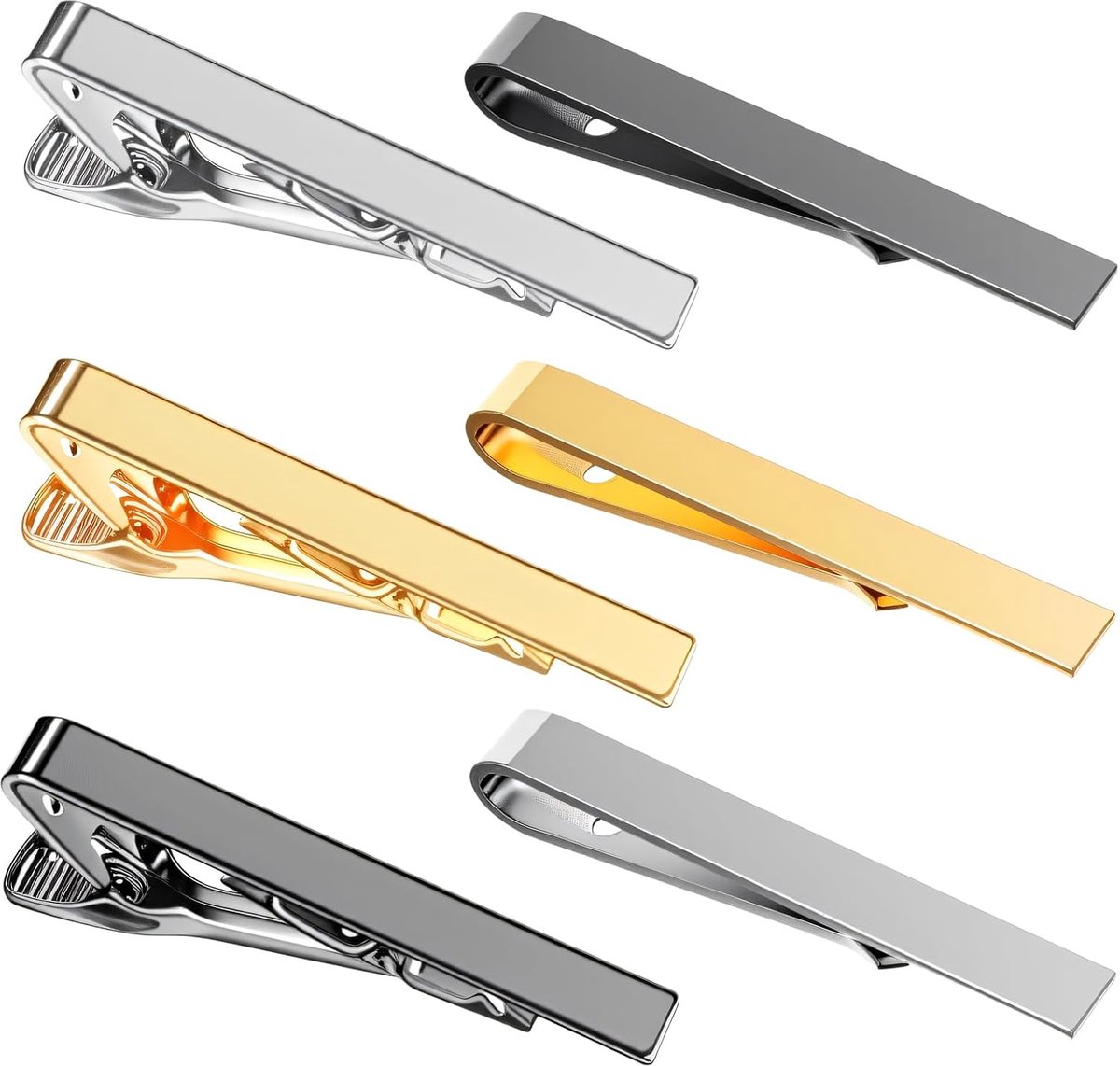 Stropdasclip 6 Stuks - Smal - Zilver Zwart Goud - Eenvoudig voor Zakelijke Gelegenheden - ShopVlot
