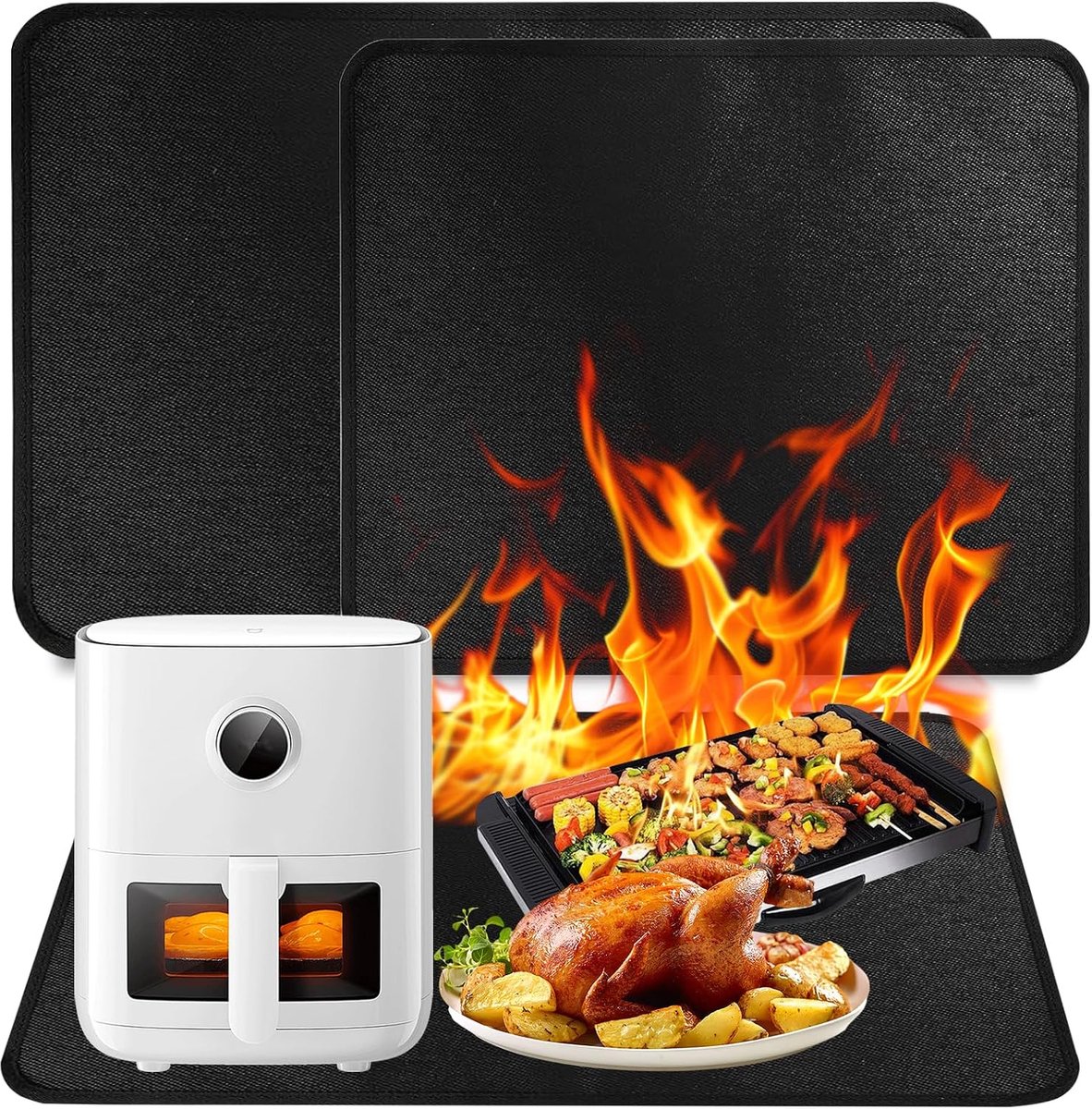 Siliconen onderlegger set van 2 - vlamvertragend - 38 x 45 cm en 40 x 60 cm - ideaal voor keukenwerkbladen - ShopVlot
