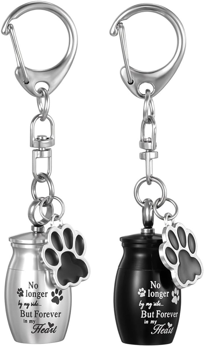 Mini urn voor honden - RVS zwart/zilver - met karabijnhaak - ter nagedachtenis aan uw huisdier - ShopVlot